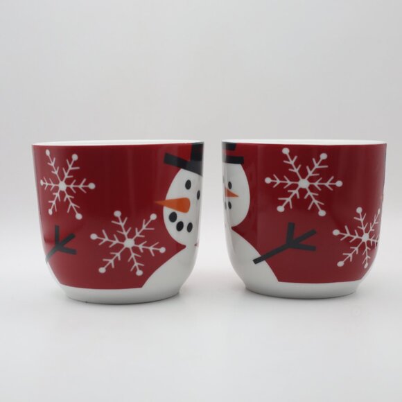 Crate and Barrel Snowman Black Top Hat Red White Mugs Set of 2 12 Ounce - Picture 4 of 6